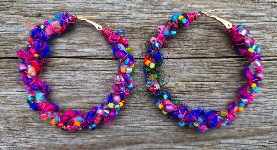 Fabric, Wire and Bead Wrapped Earrings 