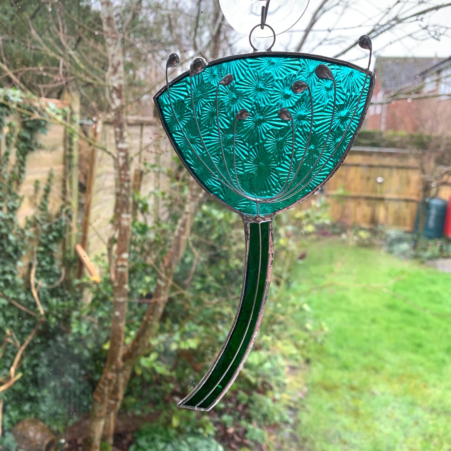 Stained Glass Cow Parsley Suncatcher - Handmade Hanging Decoration - Turquoise