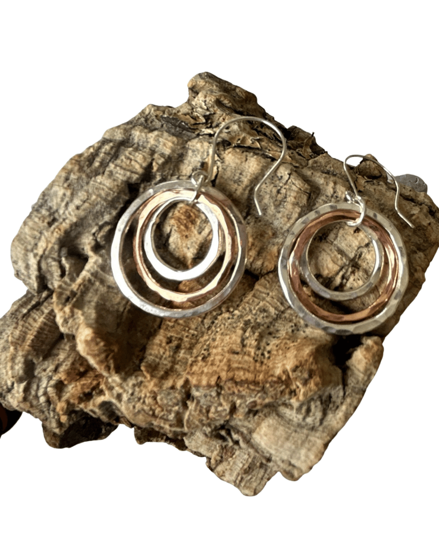 Sterling Silver And Copper Hoop Earrings