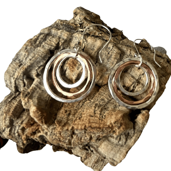 Sterling Silver And Copper Hoop Earrings