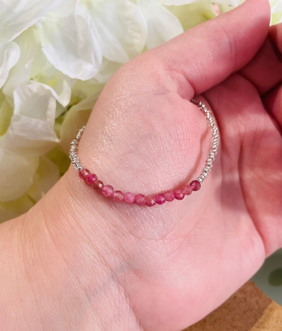 Pink Tourmaline Faceted Gemstone Bracelet, October Birthstone Bracelet