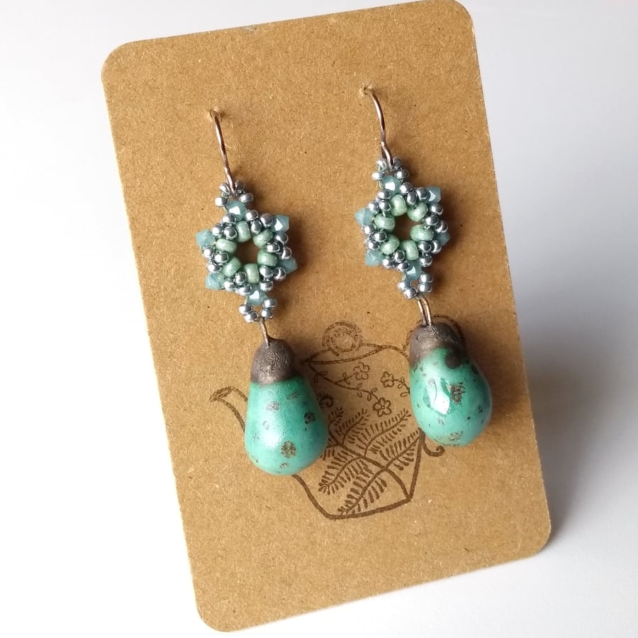 Bird's Egg Blue Ceramic Beaded Drop Earrings