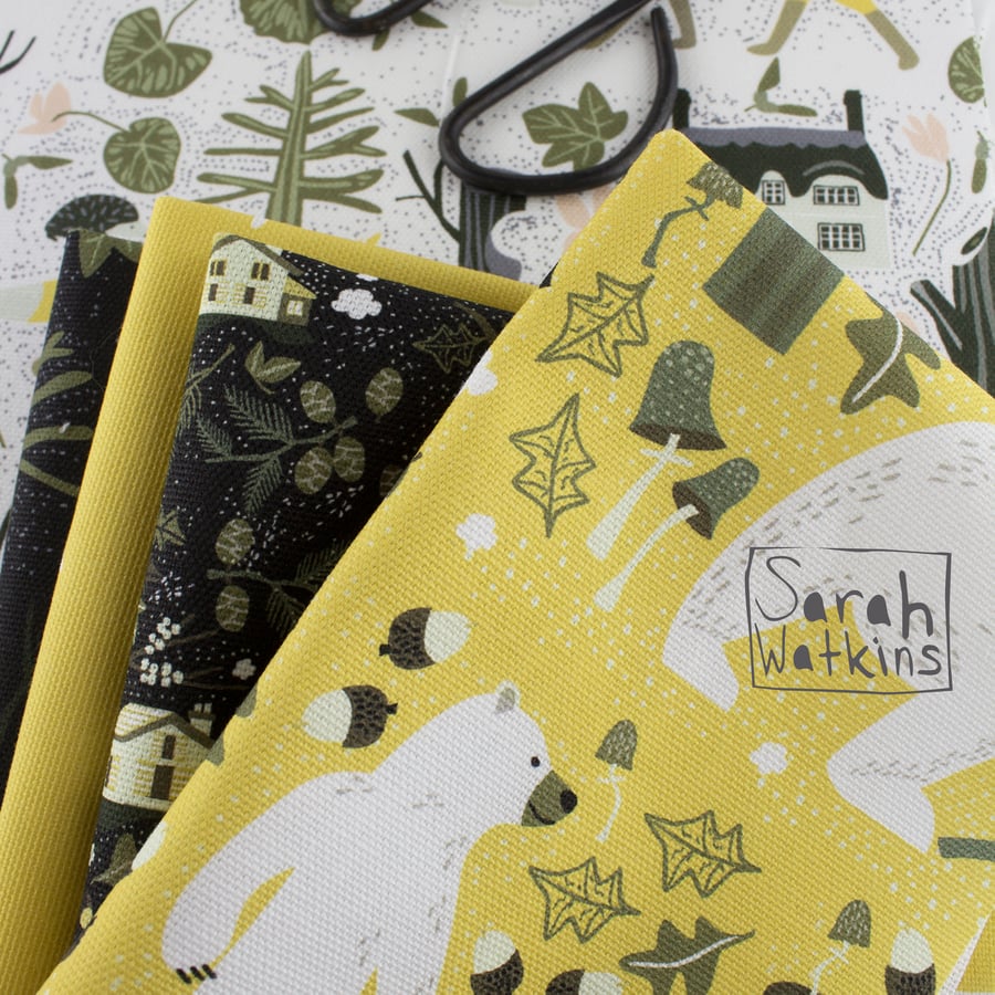 Woodland Bears Yellow Fabric (by the metre)
