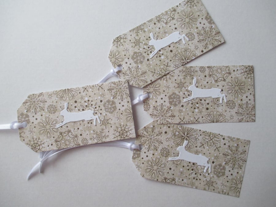 Gift Tag x 4 Bunny Rabbit Present Brown White Birthday