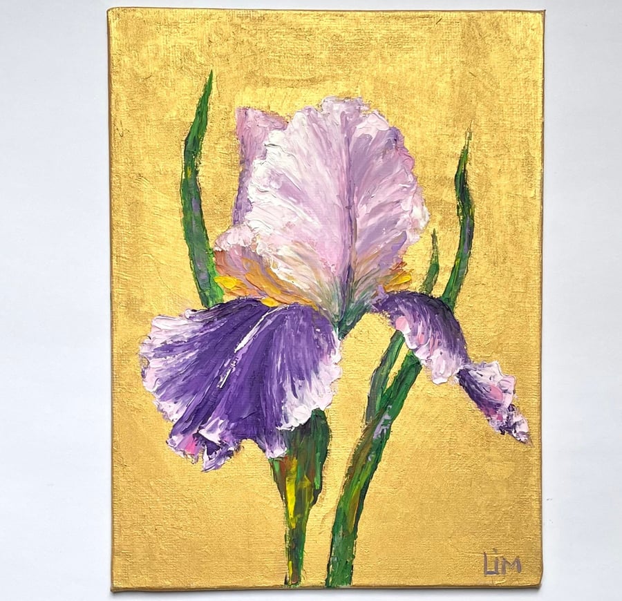 Iris Painting Floral Original Art Impasto Flower Iris Wall Art Botanical Small O