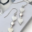 Mother of Pearl and sterling silver Heart dropper earrings