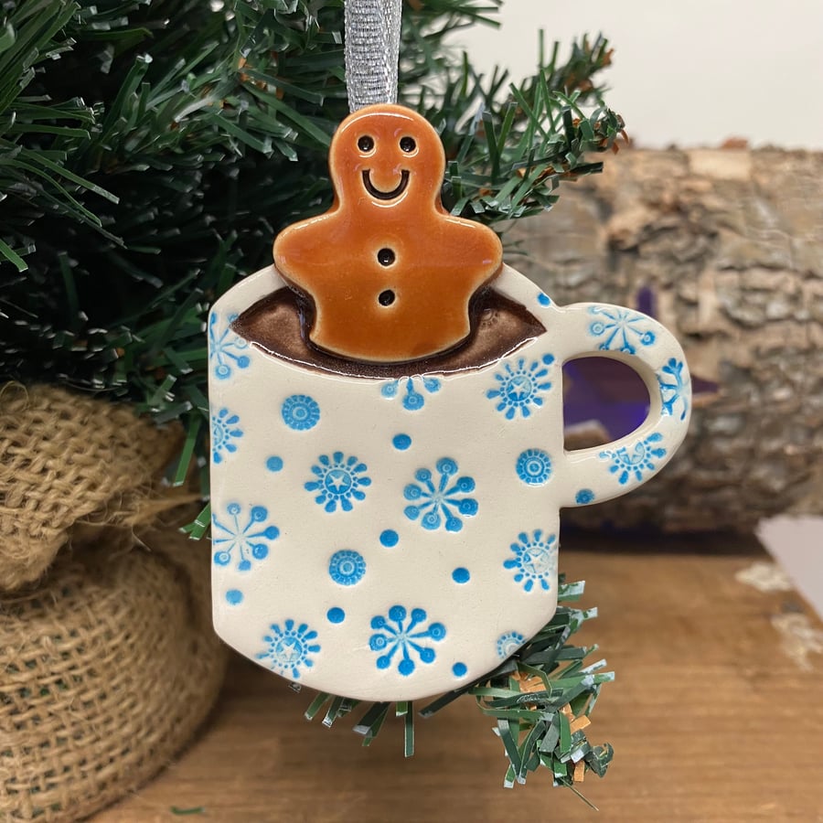 Ceramic Christmas decoration gingerbread man in a mug 