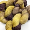 Hand Dyed Sock Yarn 75% Superwash Merino 25% Nylon 100g Skein Aubergine Yellow