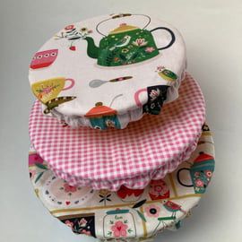 Reusable bowl covers - set of three pinks, kitchen shelf design