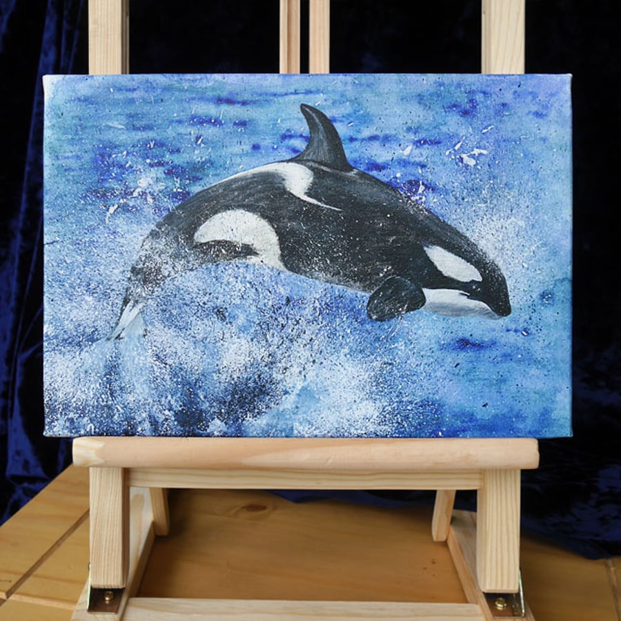 Artist's Canvas Print "Leaping Orca" 12" x 8"