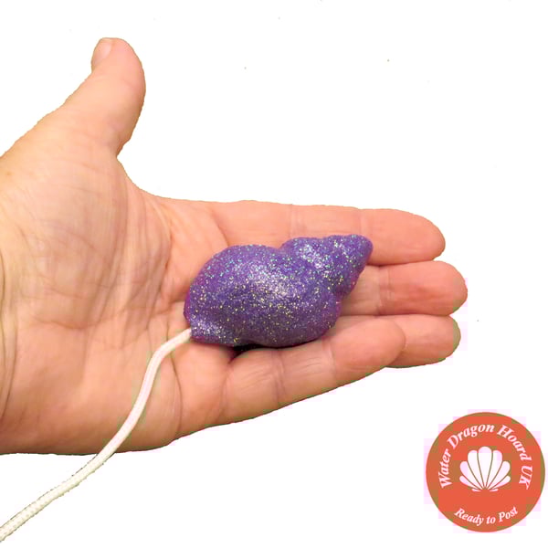 OOAK Nautical-themed light pull handle made from beach shell in purple glitter