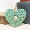 Small Ceramic heart hanging decoration Pottery Heart Folk art  Turquoise