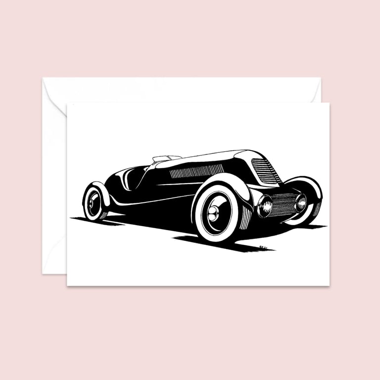 Vintage Car Greetings Card: Pen and Ink Illustration (414)