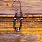 Boho Beaded Necklace Purple Hemp, Hand-Painted Ceramic Beads