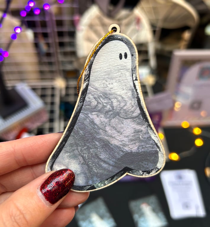 Adopt a Ghost Wooden Hanging Decoration - Black and White Marble