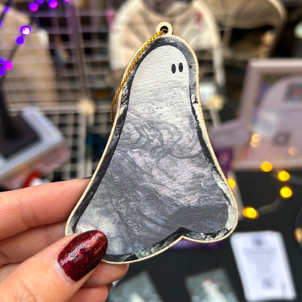 Adopt a Ghost Wooden Hanging Decoration - Black and White Marble