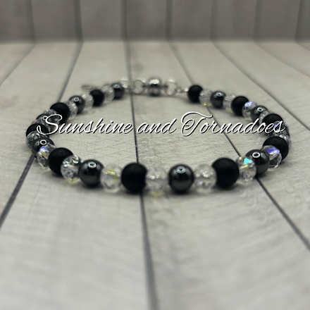 Handmade Obsidian & Hematite Cross Bracelet with Czech Crystal Beads