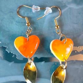 Beautiful Flame Coloured Polymer Clay Heart Earrings