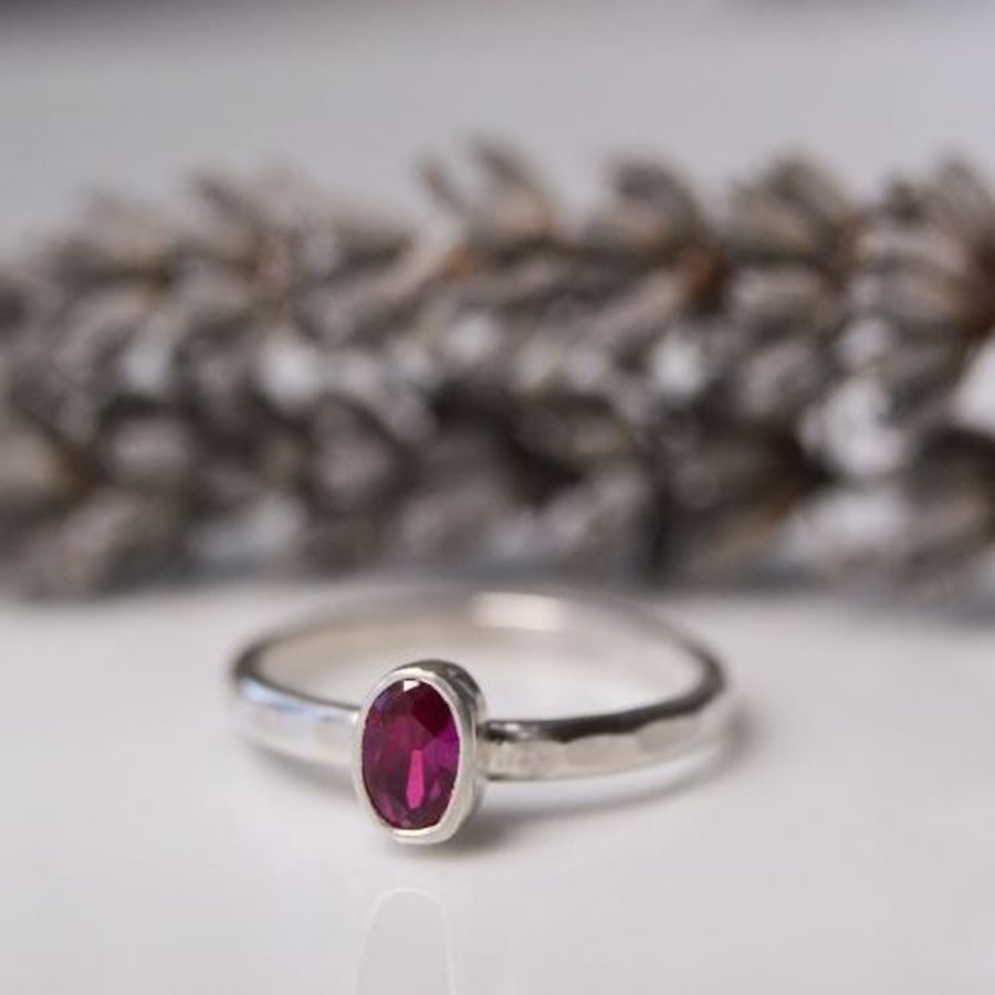 Ruby oval birthstone stacking ring - July birthstone