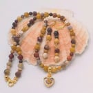 Mookaite Bead Necklace with Gold Plated Heart Pendant and Earrings, Gift for Her