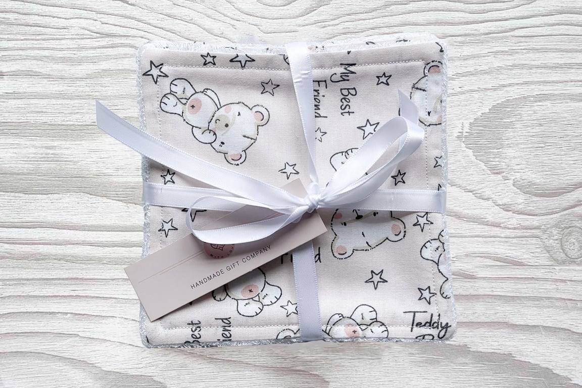 Reusable Baby Wipes, Face Cloths, Washable Wipes, Eco Friendly, Teddies-BD146