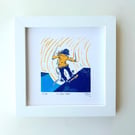 Handprinted Linocut Skater Print Skateboarding Kickjump Linoprint Gift