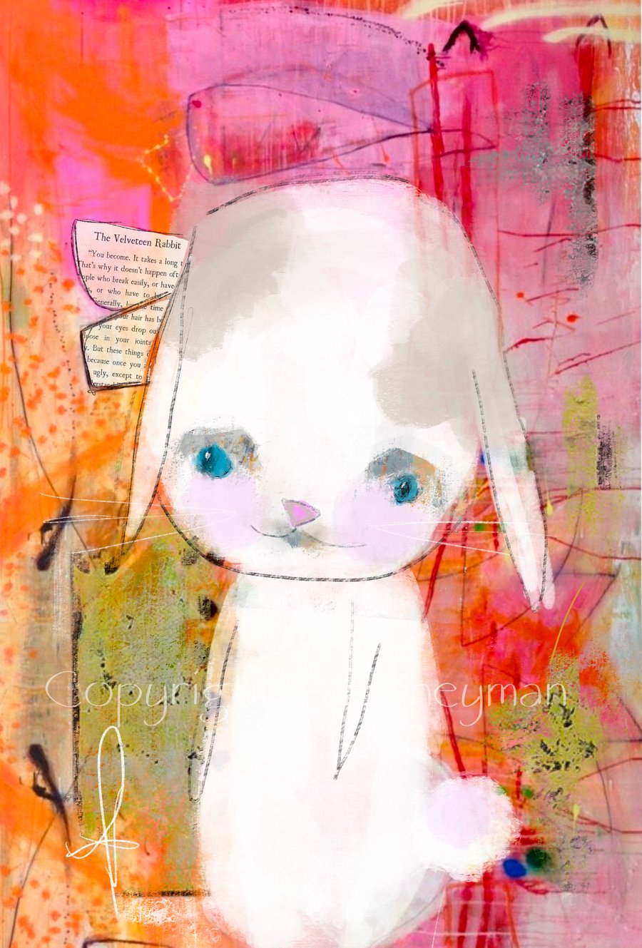 Quirky Rabbit  Mixed Media Art Print