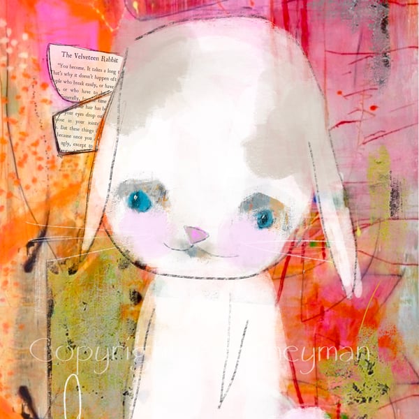 Quirky Rabbit  Mixed Media Art Print