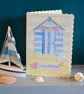 Large Beach Hut Birthday Card Size 7" x 5" Handmade and Unique - Image 1