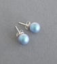 8mm Iridescent Light Blue Stud Earrings - Round Pale Blue Glass Pearl Studs - Image 5