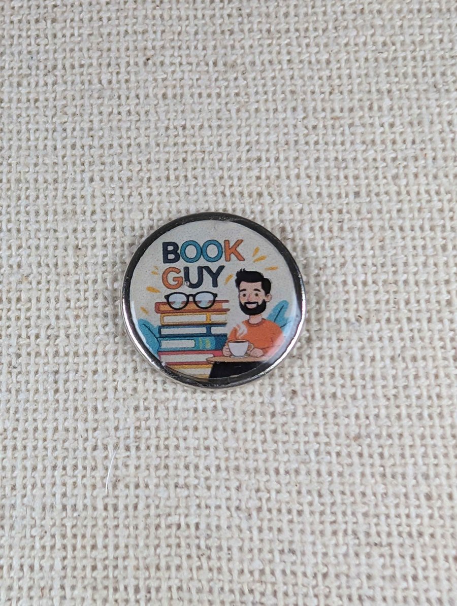 Book Guy - Book Lover Themed Badge - Large Resin Topped Pin Badge - 2
