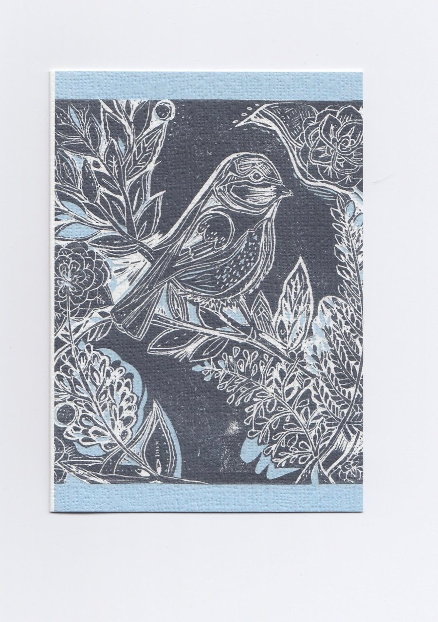 Bird Linocut Print Greetings Card- Blue Tit Notecard