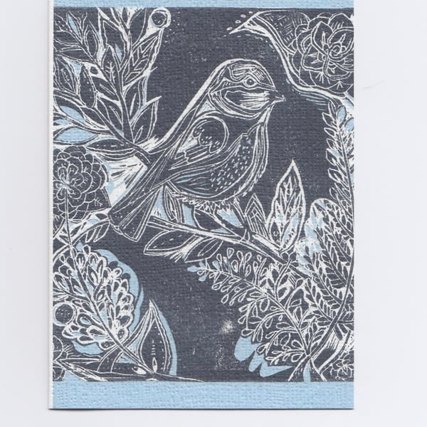 Bird Linocut Print Greetings Card- Blue Tit Notecard