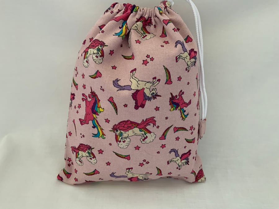 Children’s Drawstring Wash Bag, Toiletry Bag, Waterproof lining, Unicorn