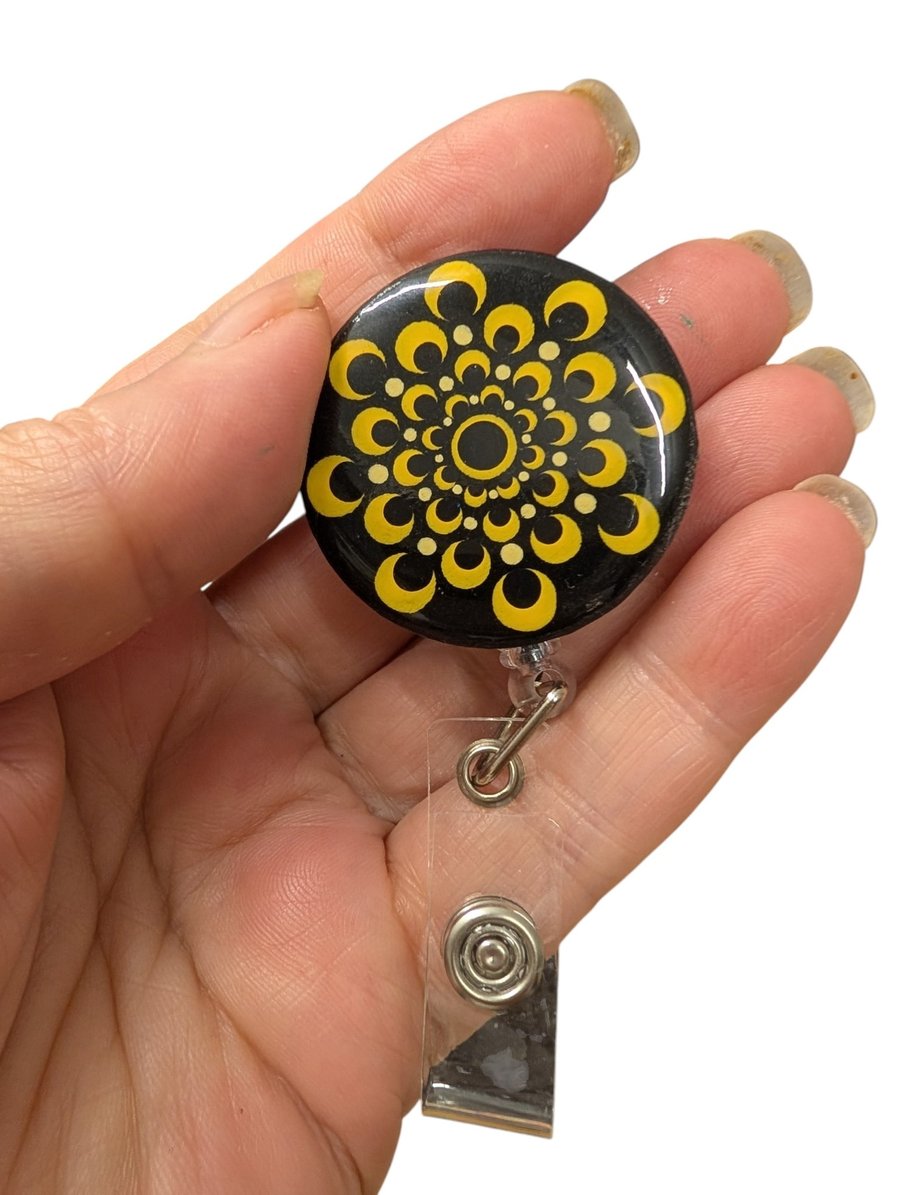 Hand painted mandala Badge Reel