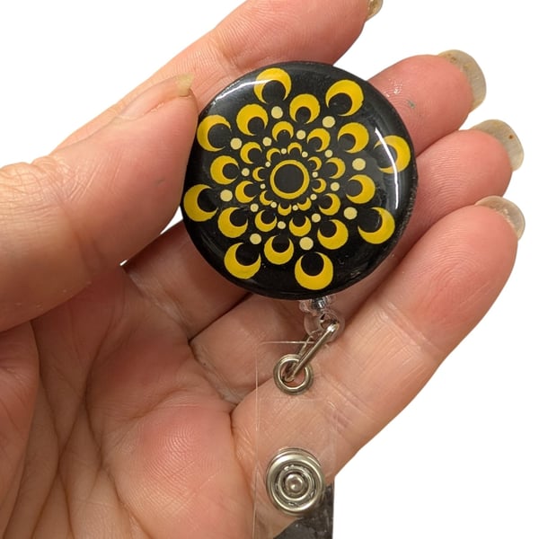 Hand painted mandala Badge Reel