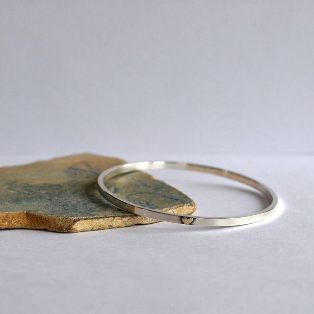 Silver Bangle with 9ct Gold Heart - Sterling Si... - Folksy