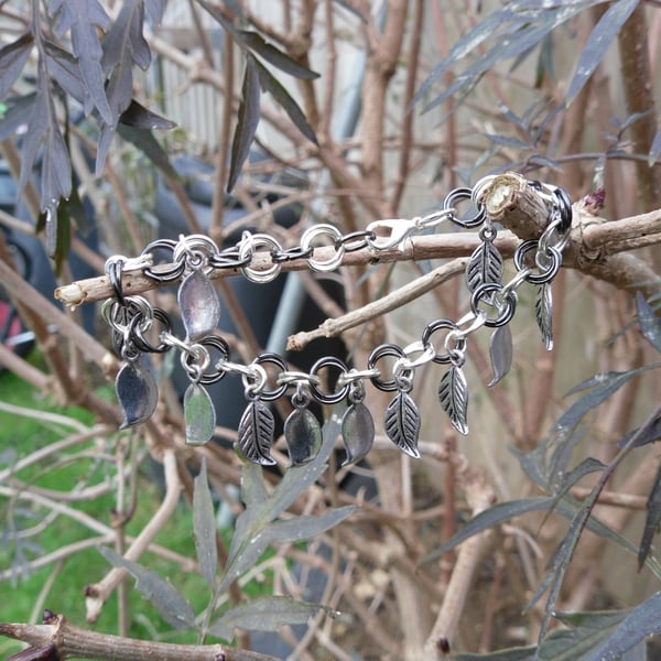 Black & Silver Leaf Bracelet 