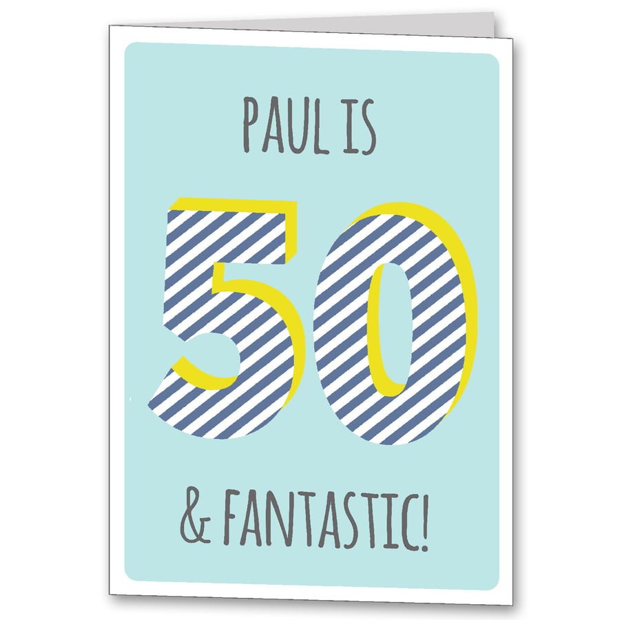 Personalised Mens 50th Birthday Card, Male age 50 card. 