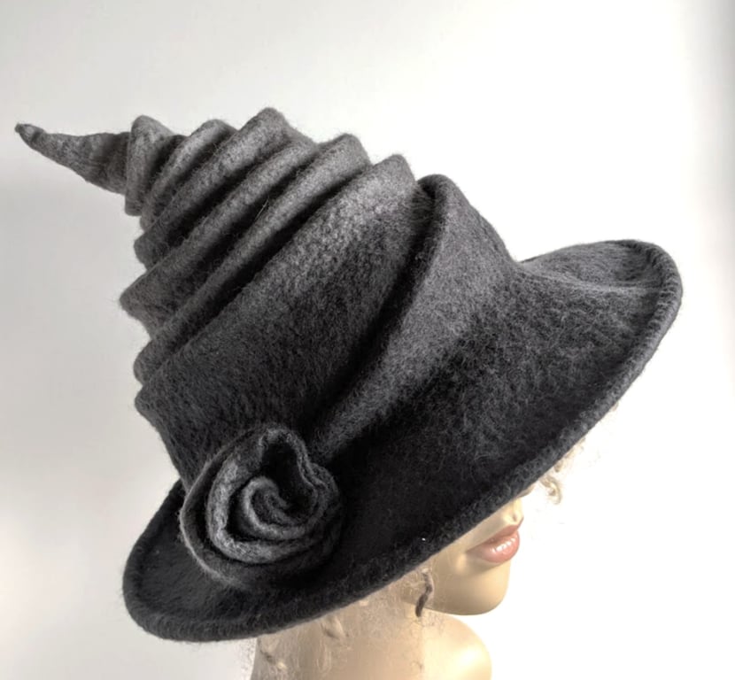 Secret Witch Collapsible Hat - Shades of grey felted wool