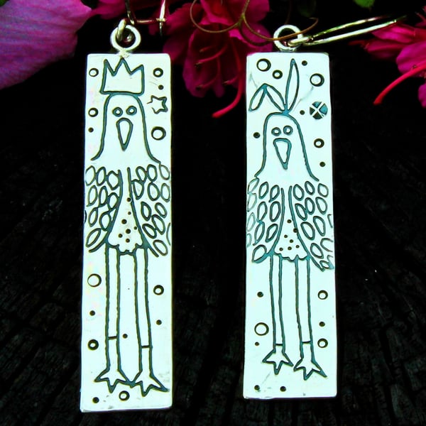 Big bird earrings, bird earrings, long legged bird earrings