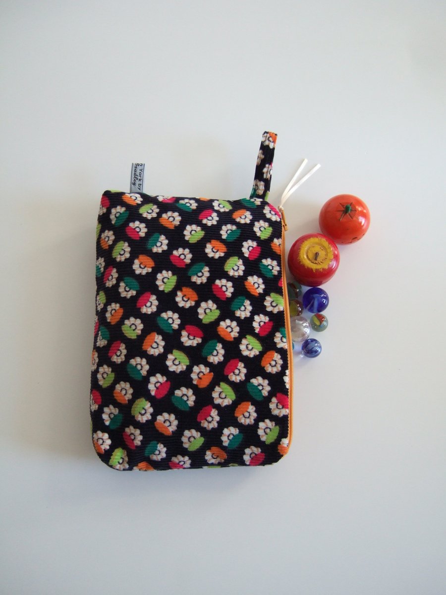 Retro corduroy toiletries or make up bag.