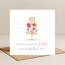 Personalised 80th birthday card - hand drawn floral cake