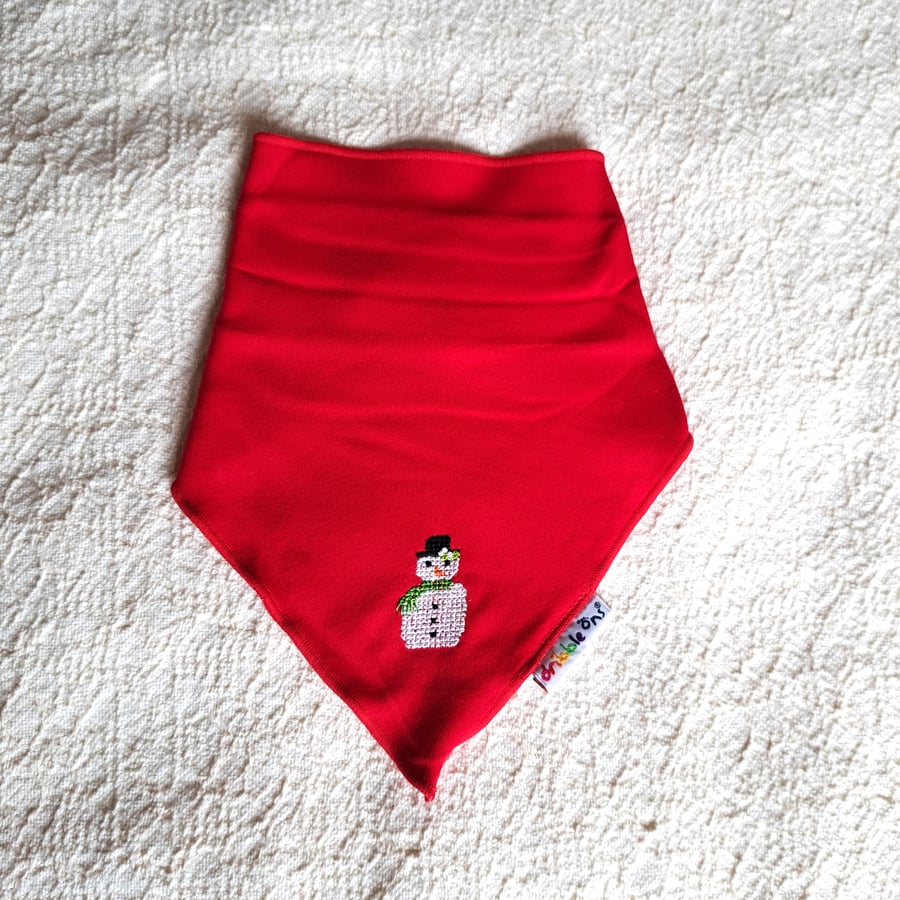 Snowman dribble bib, hand embroidered