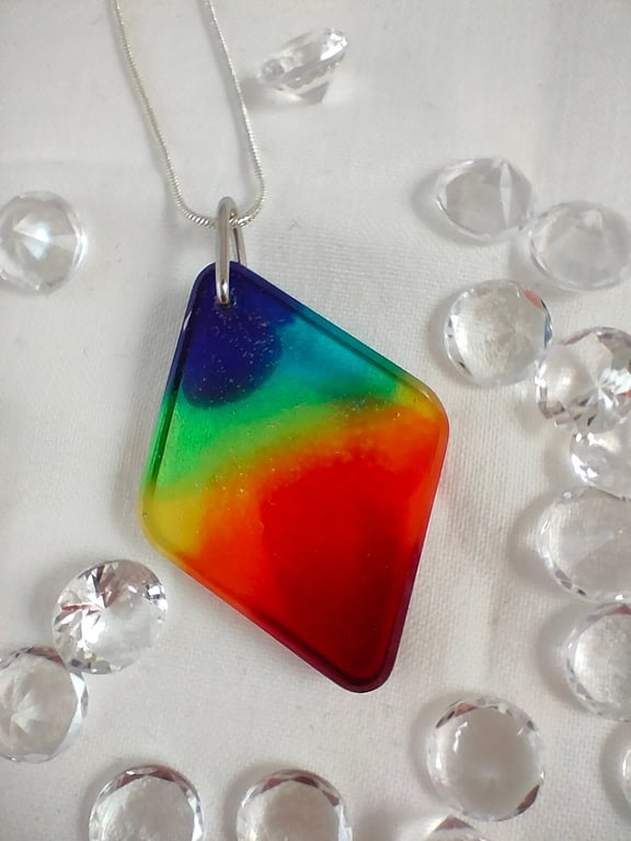 Diamond Shape Rainbow Resin Pendant