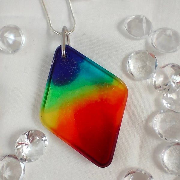 Diamond Shape Rainbow Resin Pendant