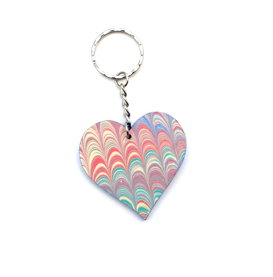 Marbled paper heart keyring bag charm valentine's wedding anniversary gift