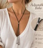 Black Waxed Cord Necklace - Adjustable Minimalist Necklace - 304 Stainless Steel - Image 1