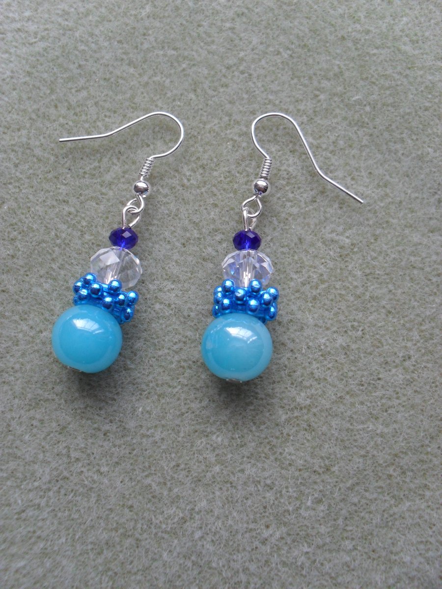 Blue Glass and crystal Earrings
