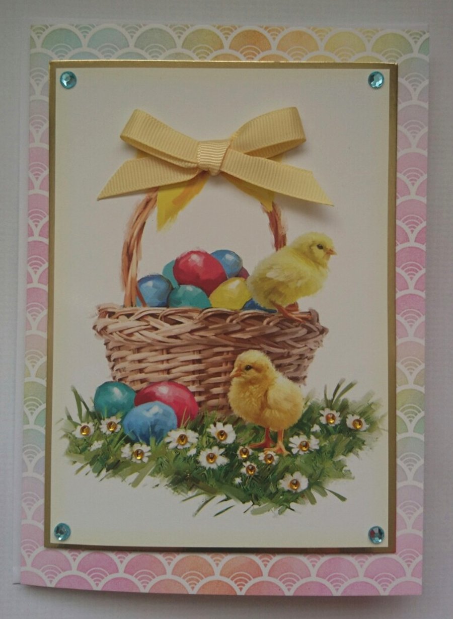 Easter Card Basket Easter Eggs Chicks 3D Luxury Handmade Card